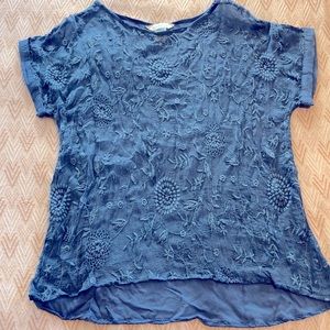 Sundance Blue Silk Viscose Embroidered Top Size Large